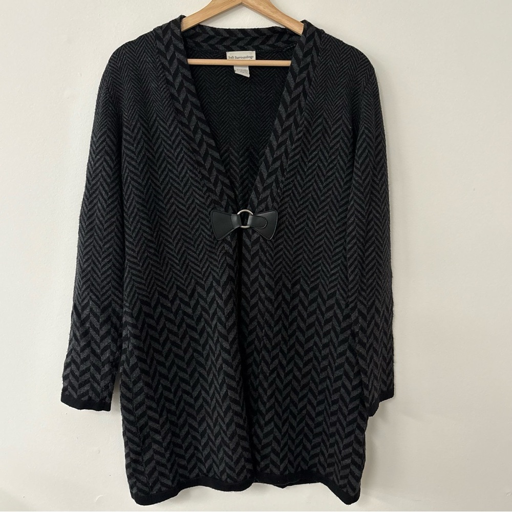 Soft Surroundings Womens Petite Med West Saxon Duster Cardigan Herringbone Wool